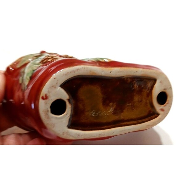 Kirkland's Ceramic Santa Boot Tea Light Holder Christmas Pine Cones Leaves Red - Picture 3 of 6